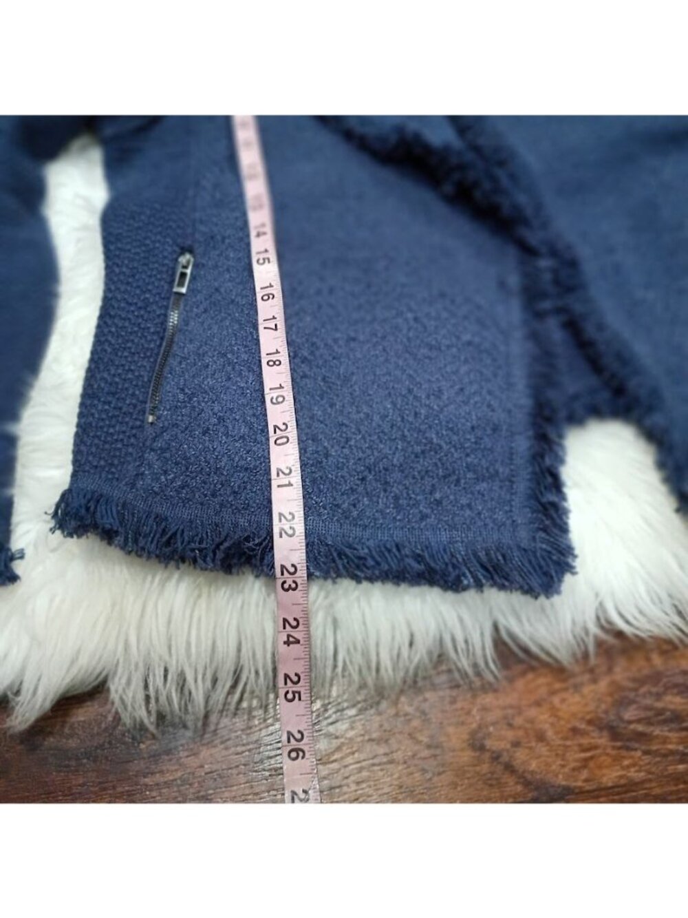 Nic + Zoe Fringe Knit Jacket L Blue Open Front Fringe Boho Cardigan - Picture 9 of 12